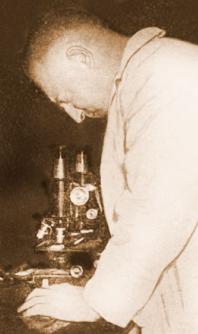 Dr. Connell at microcsope